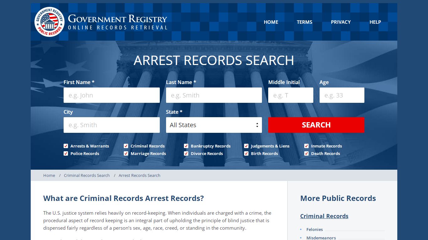 Arrest Records | Public Arrest Records | GovernmentRegistry.org